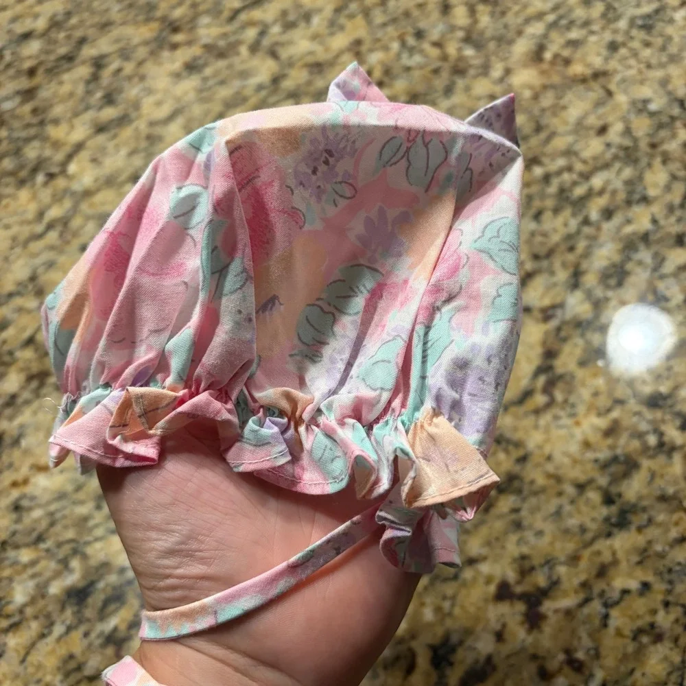 Vintage Style Baby Bonnet Pastel Floral Ruffle Sun Hat Pink Purple Cottagecore